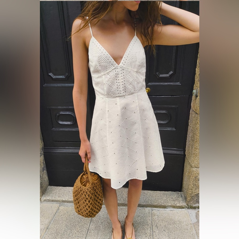 New ZARA Openwork Embroidered Strappy Mini Dress